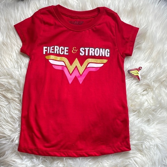 NWT childs girls Fierce and strong red superhero wonder woman marvel t shirt 6X
